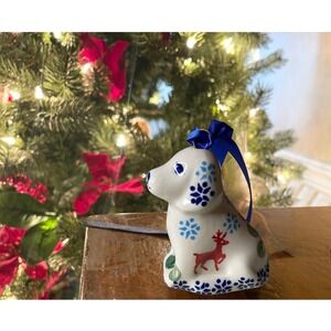 Polish Pottery Christmas Dog Ornament Handmade Poland Manufaktura Tree Gift